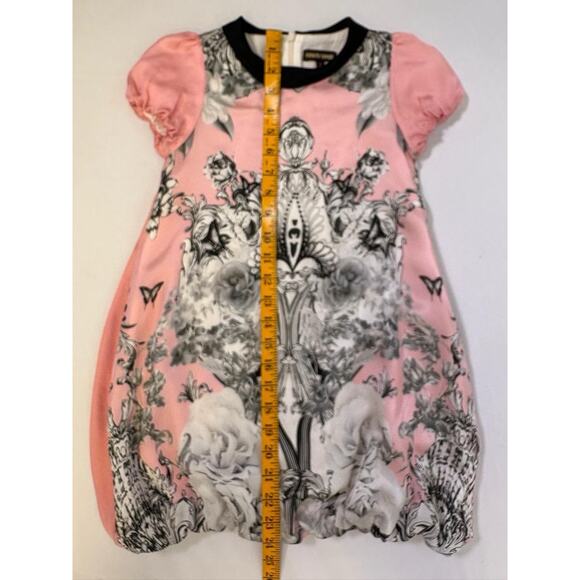 Roberto Cavalli Girls 100% Silk Bubble Hem Dress Pink Black Print Size 6 Party - Picture 8 of 9